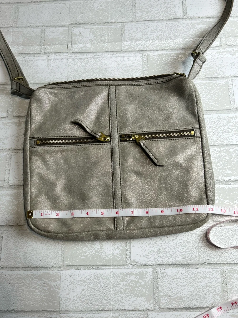 Fossil Women's Metallic Silver Shimmer Crossbody Bag - Minimalist Everyday Carry
